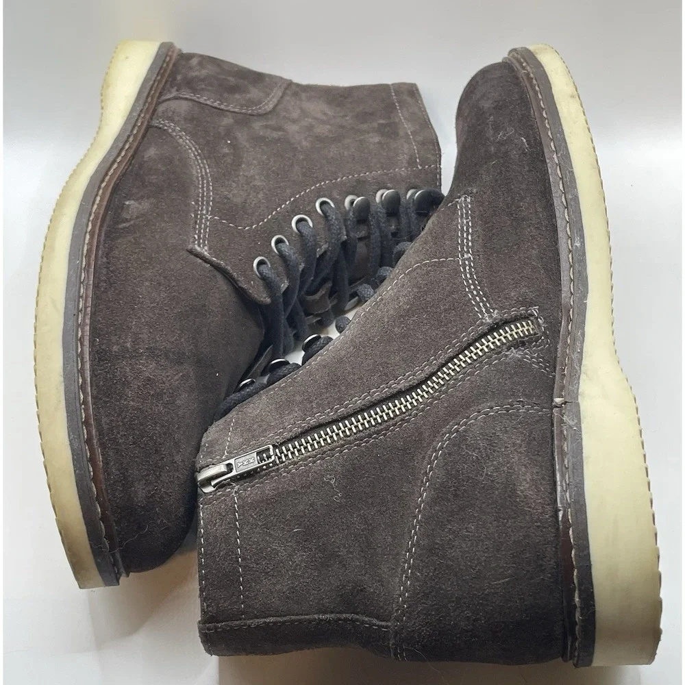 Crown Vintage Suede Ankle Boots Mens Sz 10 Brown Side Zip Laces Casual Classic